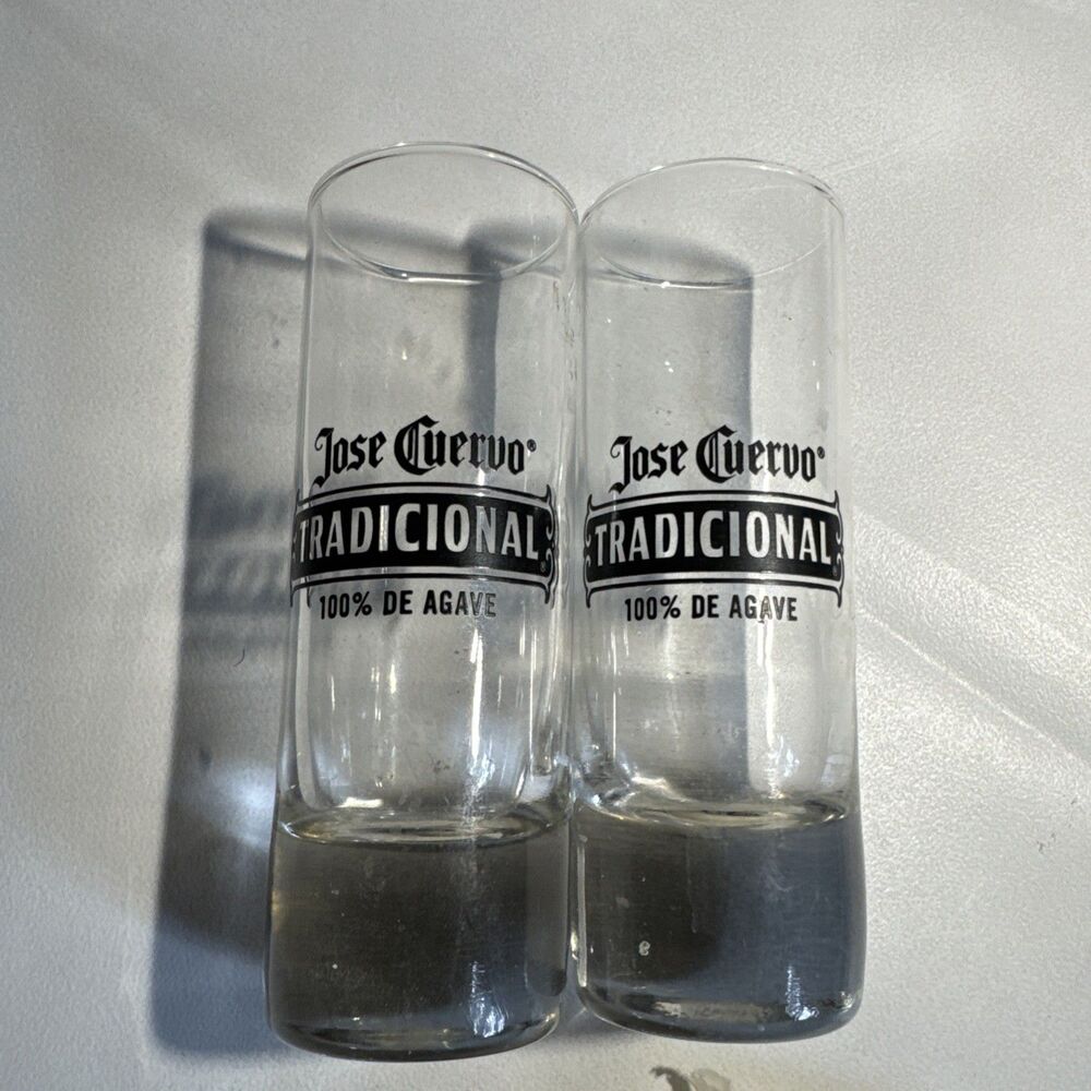 2 Jose Cuervo Tradicional 1.5 fl oz Clear Glass Shot Glass Printed Logo 4”